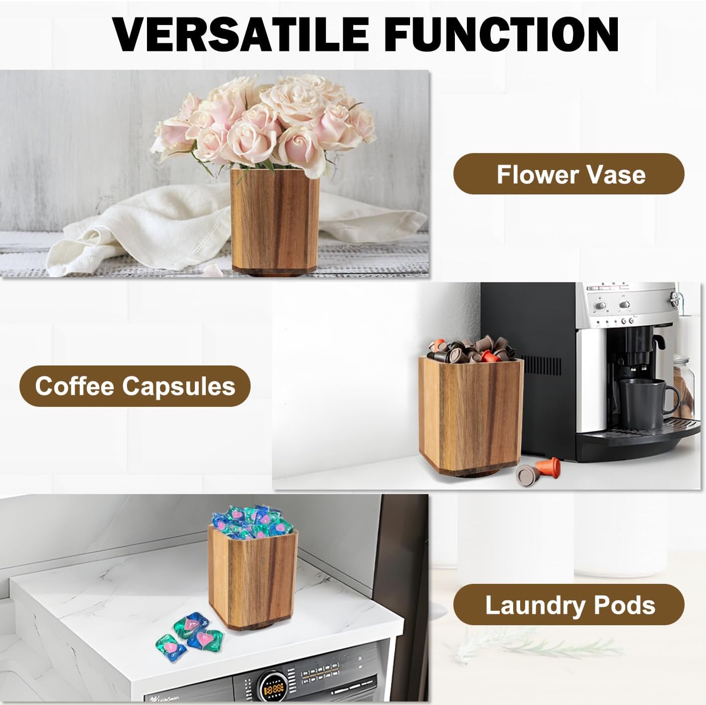 RedCall Acacia Wood Utensil Holder, 360° Rotating Large Cooking Utensil Organizer, Kitchen Tool Storage for Countertop,Spoon Spatula Holder for Kitchen Counter,Farmhouse Decor (1 Pack)