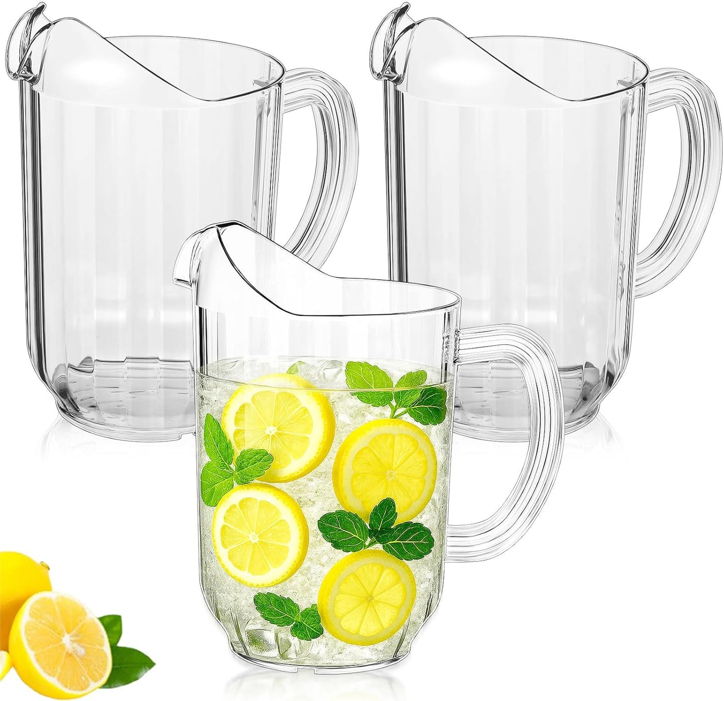Tessco for you Plastic Pitchers 60 Ounce Clear Restaurant Jug Large Water Pitcher Carafe Serve Milk Tea Juice Drink for Parties Container Dispenser Beer Jar(3 Pcs)
