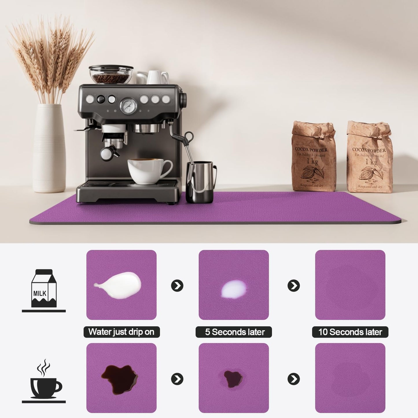 Dish Drying Mat for Kitchen Counter | Coffee Bar Mat for Countertops | Heat Resistant Drainer Mat with Non-slip Rubber Backed | Hide Stain Kitchen Absorbent Draining Mat | Purple 18"x32"