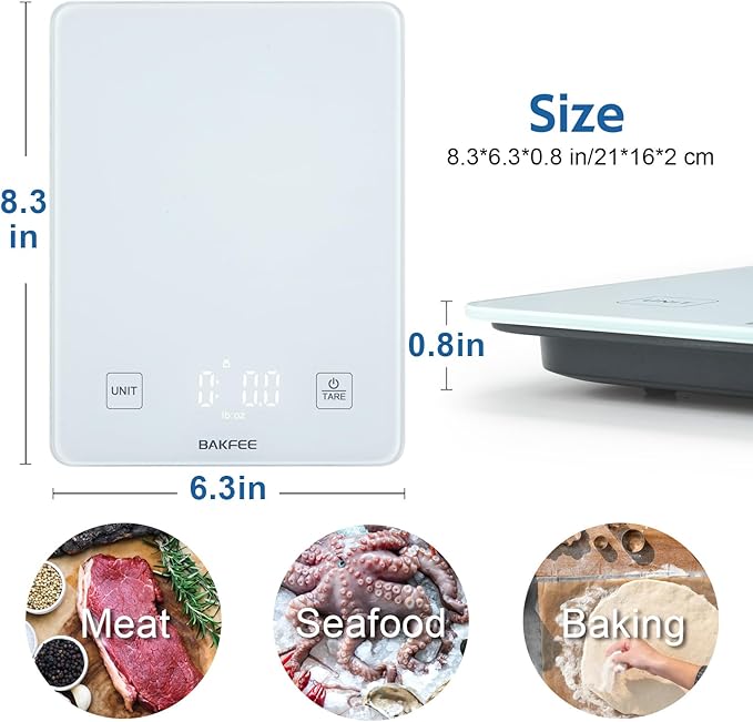 IP67 Waterproof Food Scale with Tempered Glass Surface, 22lb Kitchen Scale 1g Precision, USB Rechargeable, LED Display, Grams and Ounces, for Baking, Cooking, Making Sourdough Bread. White