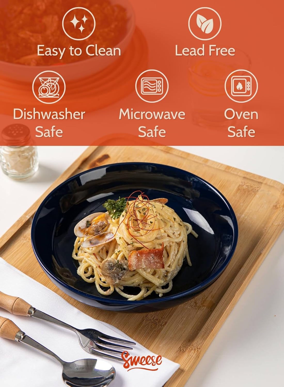 Sweese 22oz Porcelain Pasta Bowls Set - 7.6" Salad Serving Dishes, Microwave Dishwasher Safe, Set of 6, Vibrant Colors