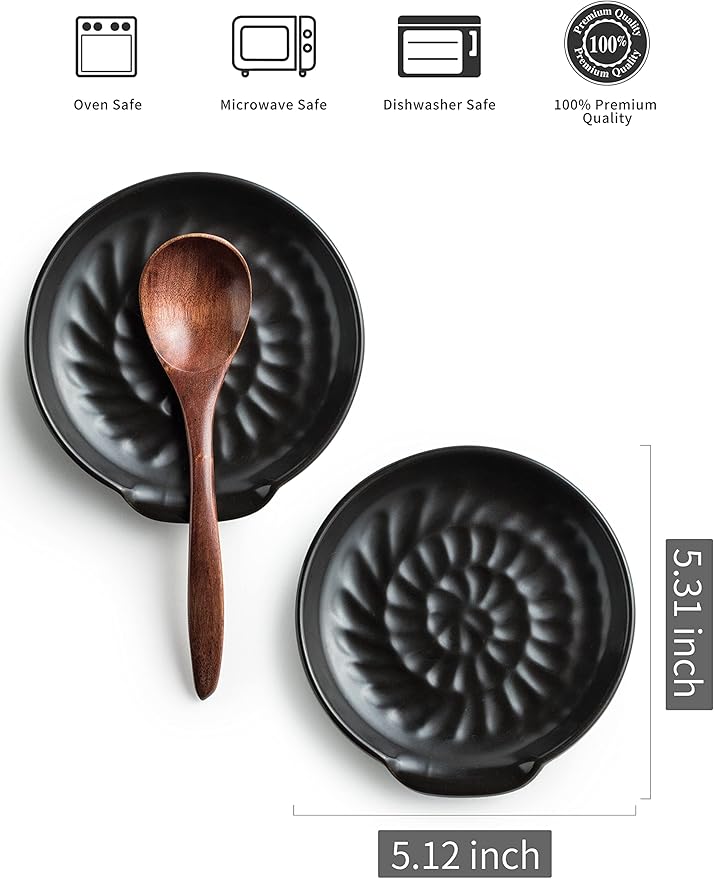 Spoon Rest for Kitchen Counter, Spoon Holder for Stove Top Cooking Large Utensil Rest, Modern Farmhouse Kitchen Decor Utensil Holder for Spoons Ladles Tongs Spatula, Black