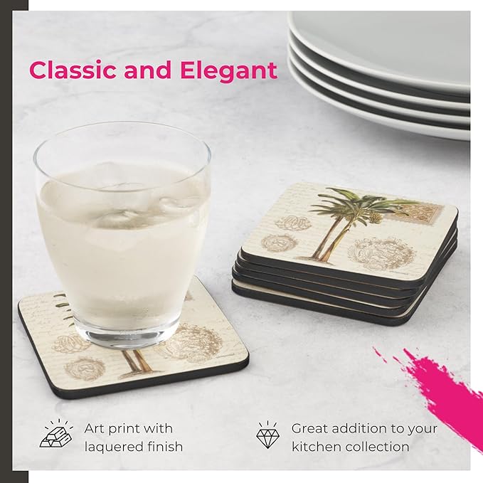 Pimpernel Wild Apple Vintage Study Coasters, Set of 4 – 4.25" Square Cork-Backed Drink Mats with Botanical Tree Artwork, Heat & Stain Resistant Surface Protectors for Dining & Kitchen Use