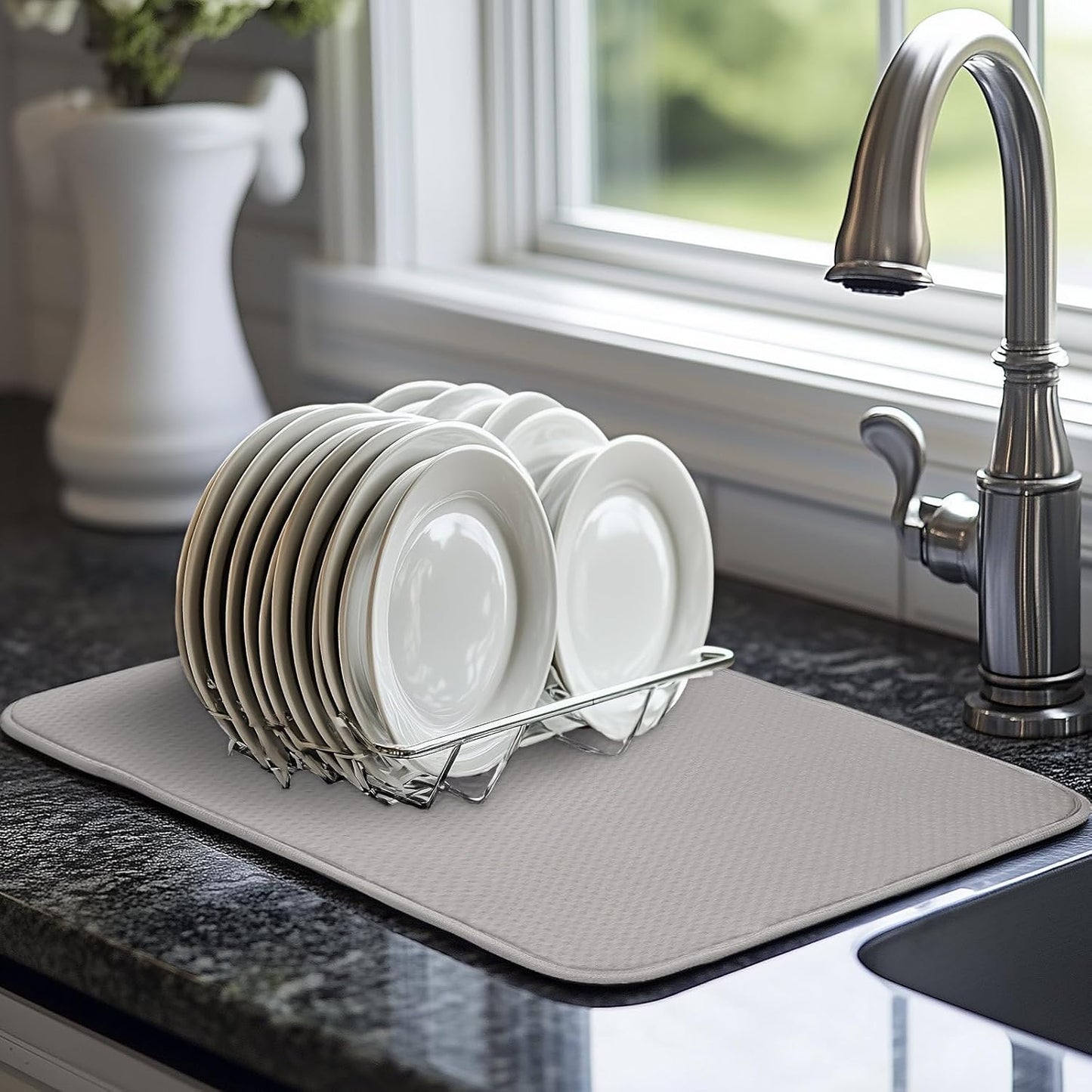 Dish Dryer Mat, Dish Drying Mats For Kitchen Counter, Large Dish Drying Pad for Kitchen Counter, Microfiber Dish Drying Mat for Sinks, Drainer Mats, 20 x 15 inches (Gray)