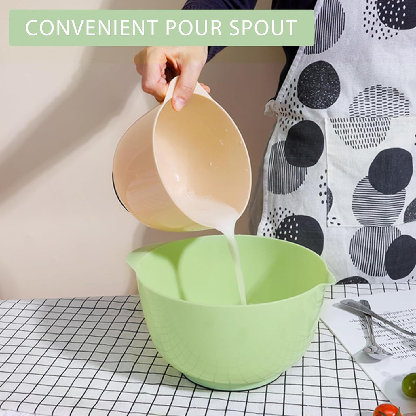 BoxedHome Classic Mixing Bowl Set, BPA Free Plastic, Microwave and Dishwasher Safe, 4.5 quarts (Sage)