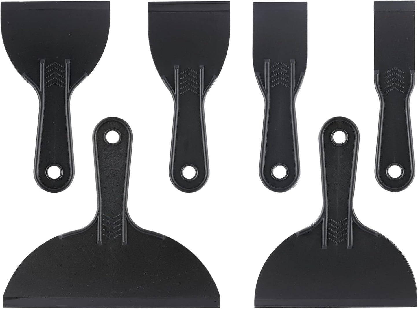 6 Pack Plastic Putty Knife, Durable Plastic Scraper Tool with No-Slip Grip for Spackle, Spreader, Non Scratch and Easy Cleaning Spackle Knife, Putty Knife Set, Black