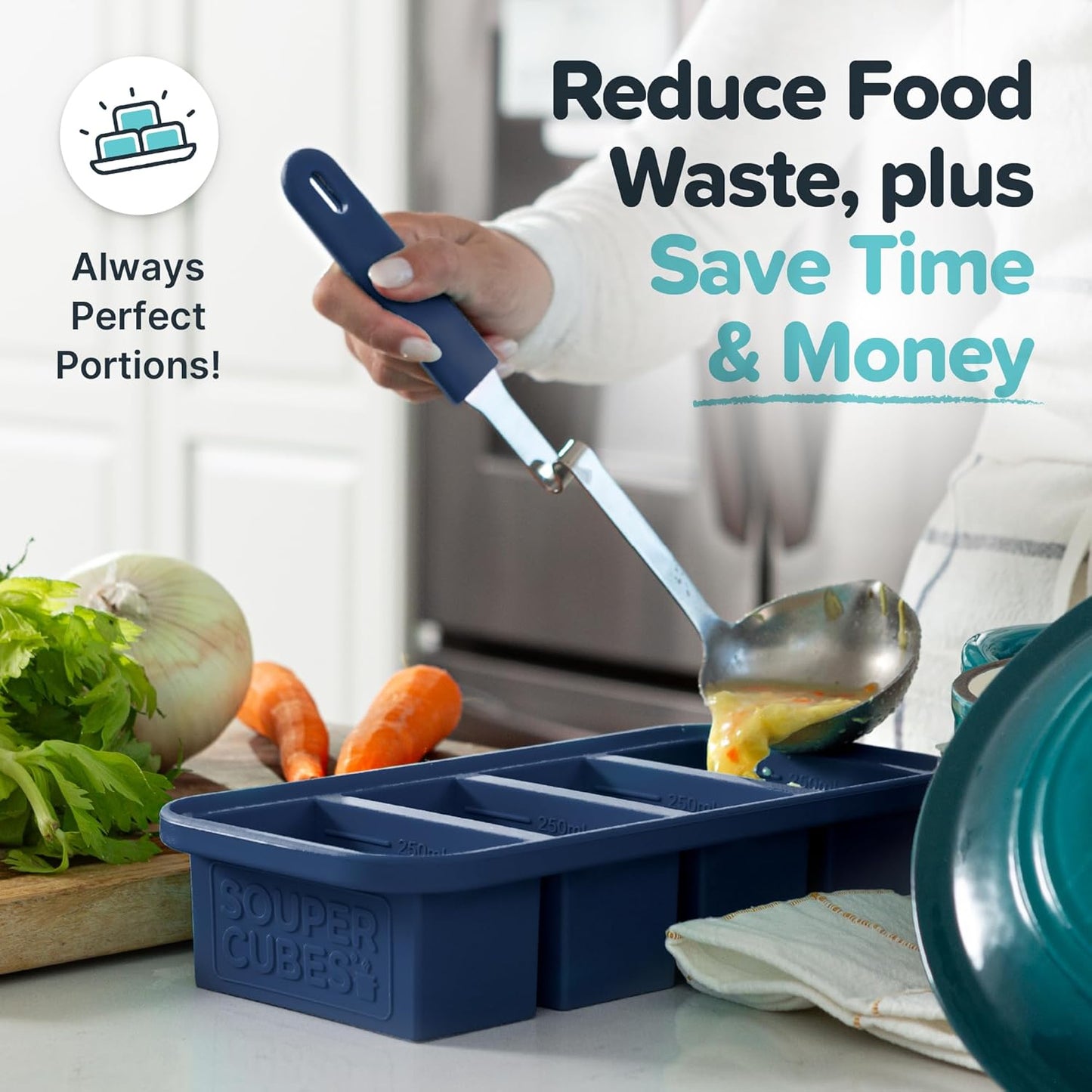 Souper Cubes 1 Cup Silicone Freezer Molds - Soup Cubes Perfect for Storing Broth, Rice, Leftovers and More - Silicone Freezer Trays with Lids for Meal Prep - Blueberry - 1-Pack