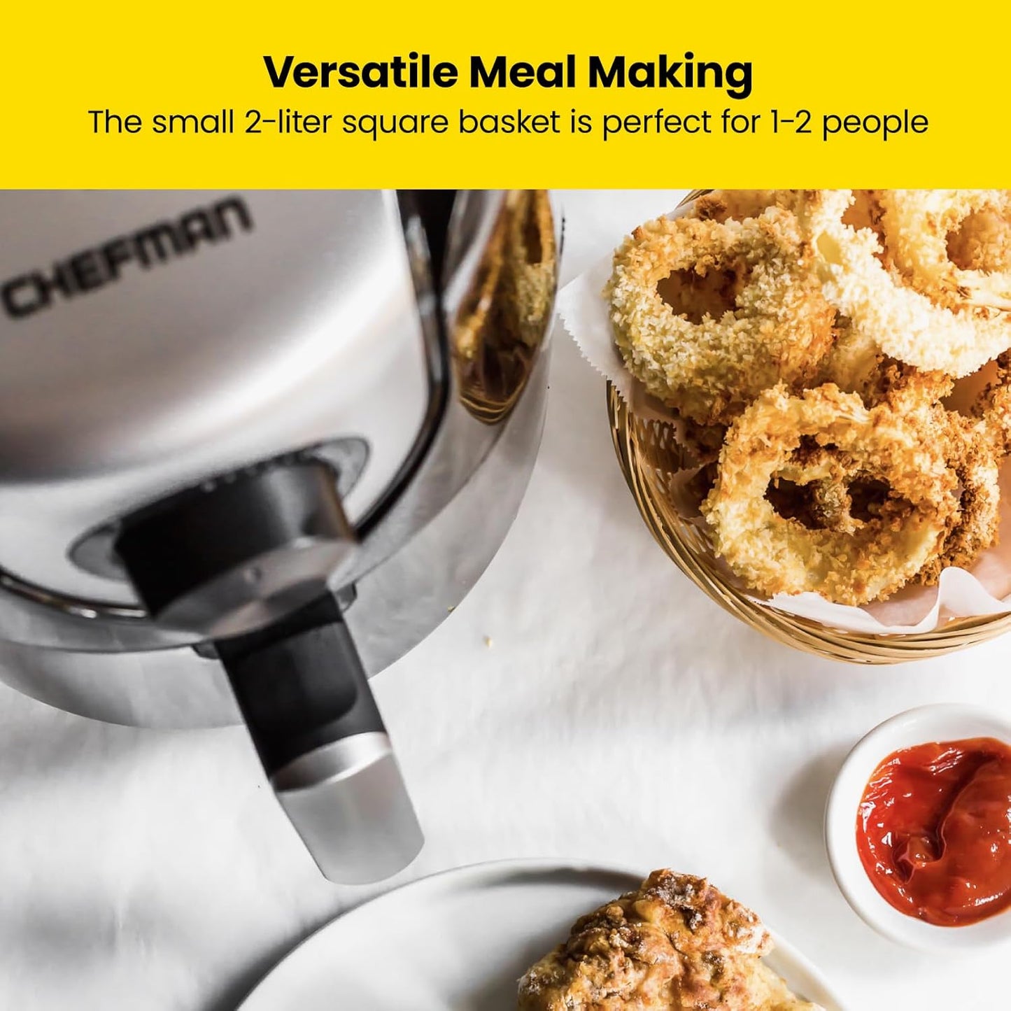 CHEFMAN Small, Compact Air Fryer Healthy Cooking, 2 Qt, Nonstick, User Friendly and Adjustable Temperature Control w/ 60 Minute Timer & Auto Shutoff, Dishwasher Safe Basket, BPA - Free, Black