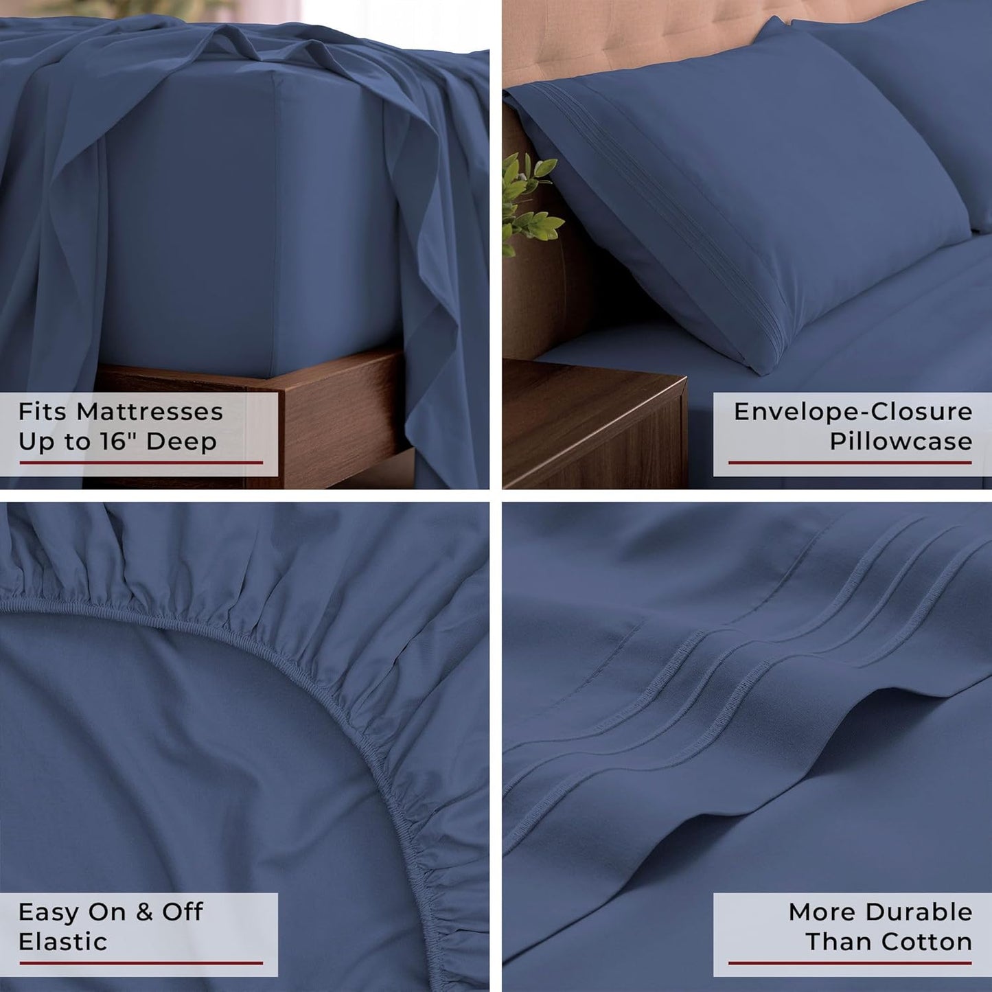 Mellanni King Sheets Set - 4 PC Iconic Collection Bedding - Hotel Luxury, Extra Soft, Cooling Bed Sheets - Wrinkle, Fade, Stain Resistant (King, Blue Nova)