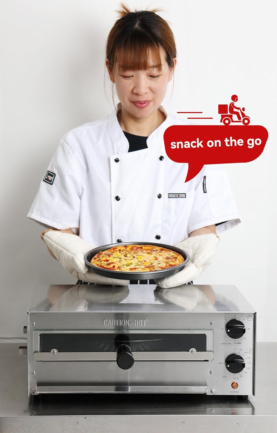 CROSSON Countertop Electric Frozen Pizza Oven For Indoors with 30-minitue Timer,Glass Door and Interior Light,Commercial Pizza Maker for Restaurant and Home Use,120V/1550W (13 Inch)