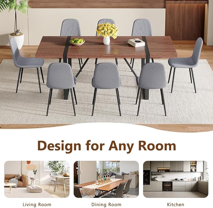 86.6" Dining Table Set for 8, Modern 9 Piece Wood Kitchen Table and Chairs Set, Rectangle Dining Room Table with 8 PU Leather Upholstered Chairs, Ideal for Home, Kitchen, or Apartment Dining