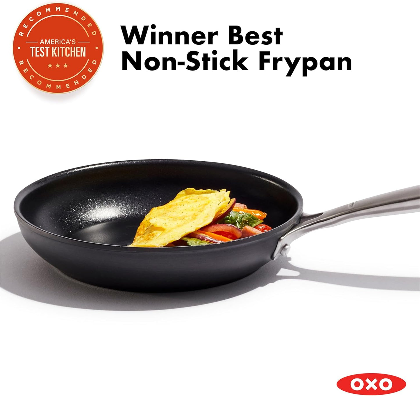 OXO Enhanced 8" Frying Pan Skillet, PFAS-Free Ceramic Nonstick, Durable Hard Anodized Cookware, Scratch Resistant, Stainless Steel Handle, Good Grips, Dishwasher Safe, Oven safe, Black