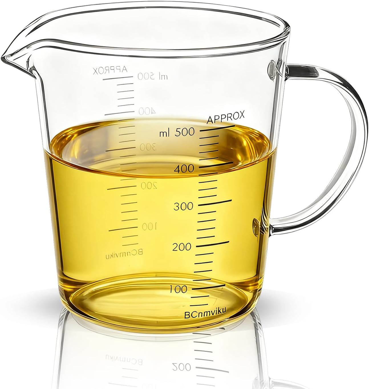 BCnmviku Glass Measuring Cups High Borosilicate [Insulated Handle | V-Shaped Spout]For Prepping Baking and Cooking Preheated Oven Dishwasher Freezer and Microwave Safe (500ml)
