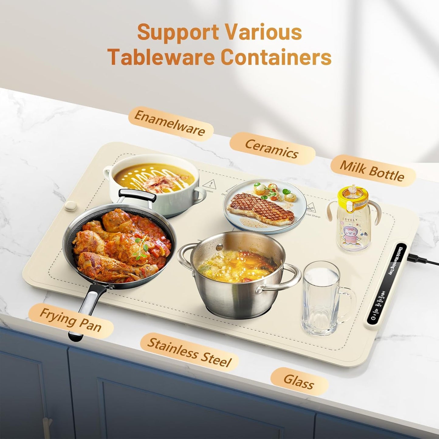 Warming Tray with Full Surface Heating, Foldable & Portable Food Warmer, 3 Temperature Settings & Child Lock, Premium Silicone Warmer Mat for Parties, Family Gatherings, Holidays, Daily Use