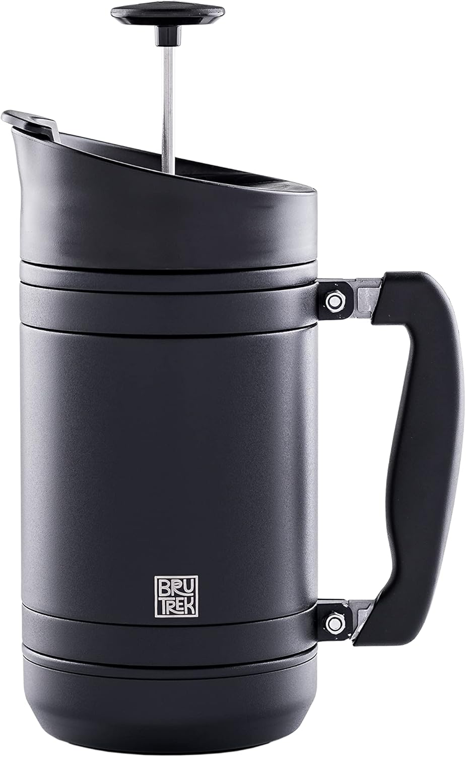 BaseCamp Coffee Press - Double Wall Insulated Stainless Steel - Bru-Stop Technology, No Grounds in Coffee, No Spill Lid (Obsidian, 32 fl.oz)