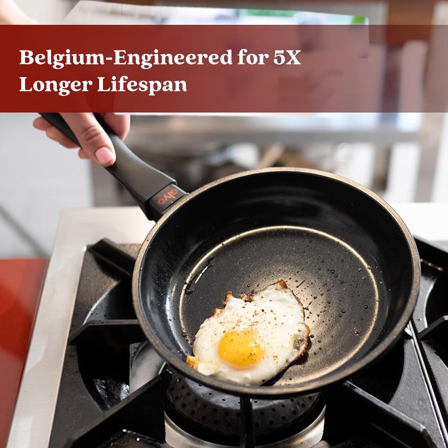 Alva Energy 9.5″ Ceramic Frying Pan – Non-Toxic, PFAS/PTFE-Free Skillet – Induction & Oven Safe, Lightweight with Stay-Cool Handle – Nonstick, Scratch-Resistant, Dishwasher Safe