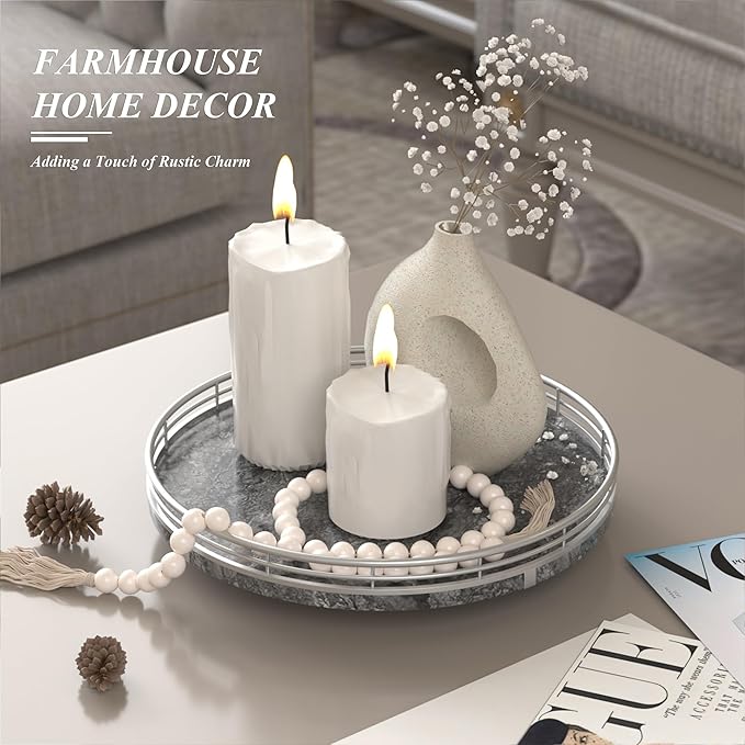 Gray Marble Lazy Susan Turntable for Table Top – 10” Round Marble Tray Organizer for Dining Table, Kitchen Countertop & Bar, Luxury Stone Serving Tray with Silver Frame