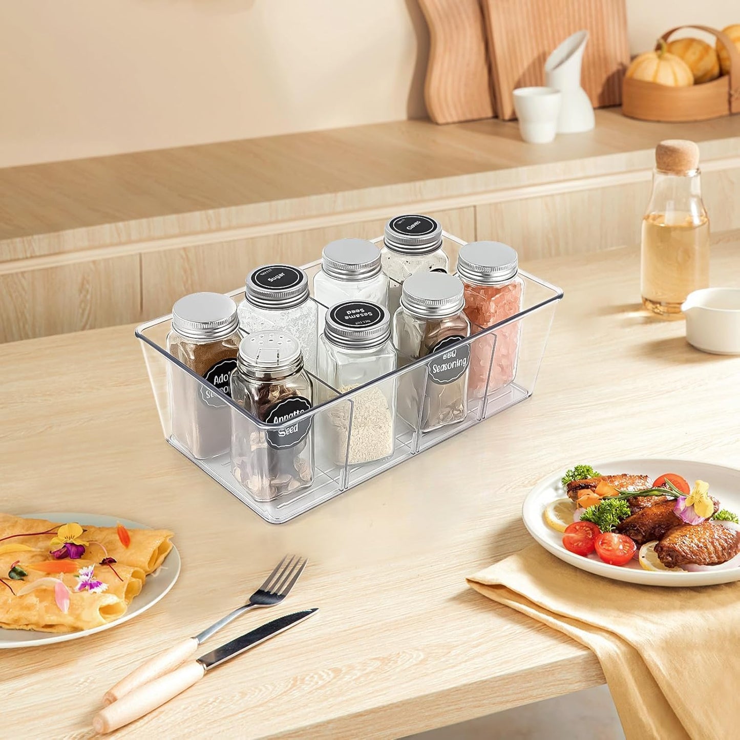 6 Pcs Clear Pantry Organizers and Storage,Plastic Storage Bins for Fridge with Removable Dividers, Kitchen Cabinet Organizers Ideal for Kitchen, Pantry, Refrigerator, Freezer, and Snack Storage