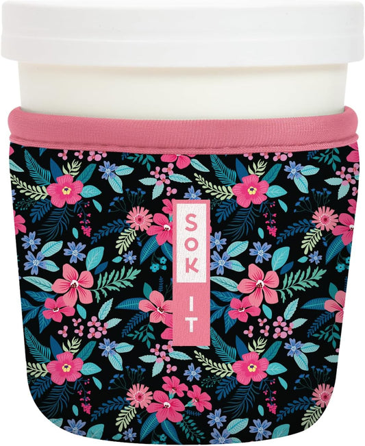 Sok It IceCreamSok Insulated Neoprene Cover (Tropical Blooms, Tapered Ice Cream Pints)