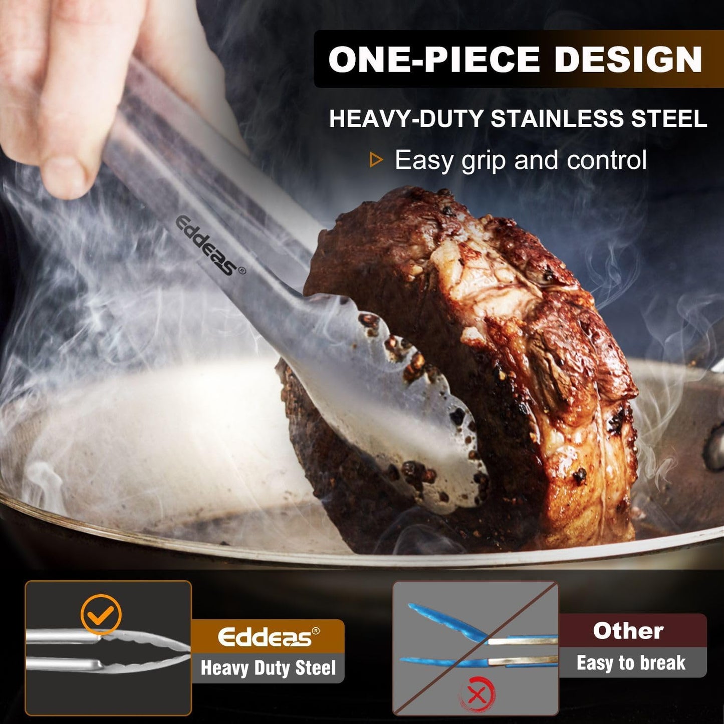 Kitchen Tongs - 9" and 12" Tongs for cooking, Heat Resistant 600 Degrees Stainless Steel Metal Tong and Non-Slip Handle - Perfect for Cooking, Salad and BBQ, Set of 2