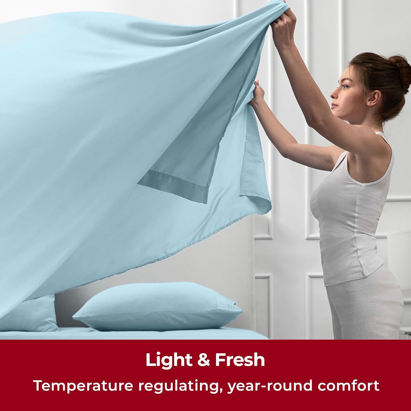 Mellanni Split King Sheets Set - 5 PC Iconic Collection Bedding - Hotel Luxury, Extra Soft, Cooling Bed Sheets - Wrinkle, Fade, Stain Resistant (Split King, Aqua)