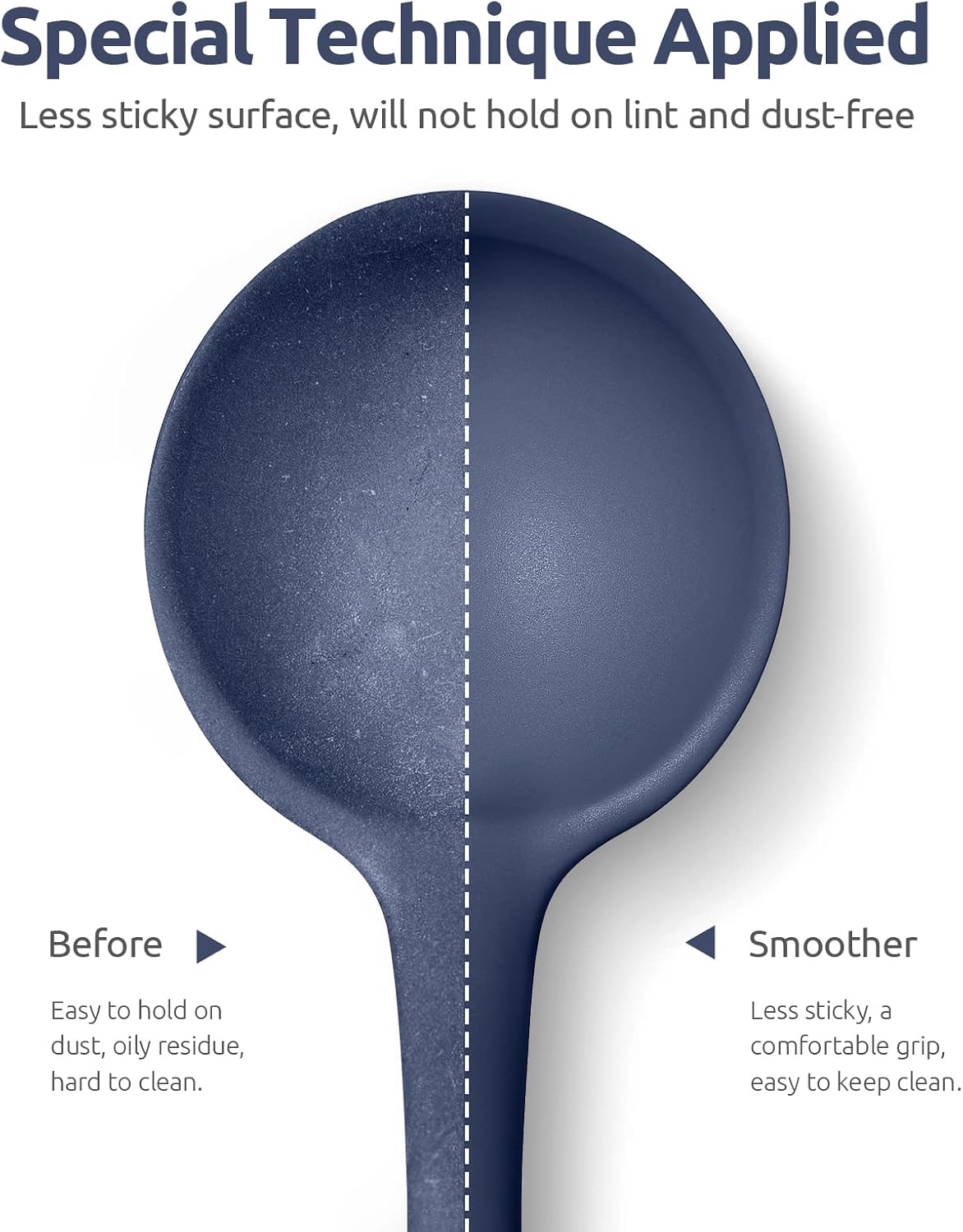 13 inch Silicone Soup Ladle: U-Taste 600ºF Heat Resistant 4 oz Large Non-stick Seamless Rubber Kitchen Deep Serving Spoon with Non Slip Long Handle for Cooking Sauce Stews Gravy (Midnight Blue)