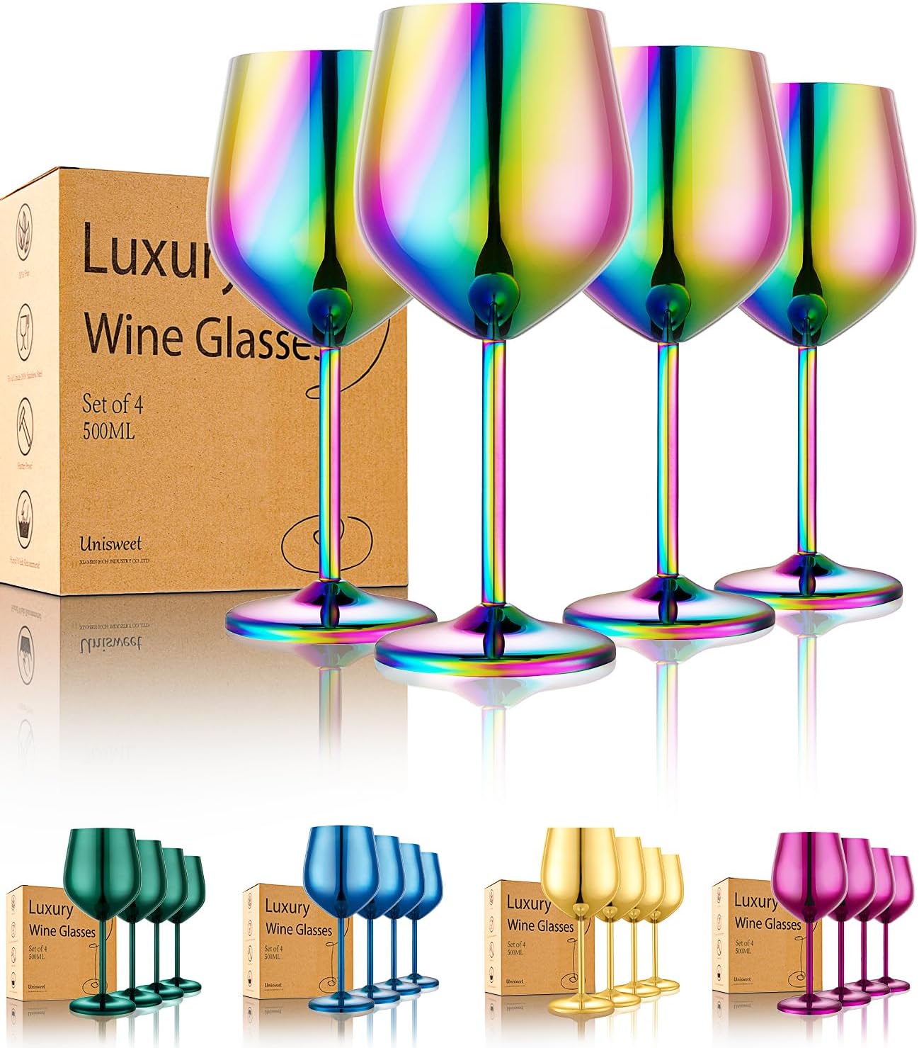Stainless Steel Wine Glasses Set of 4 Unbreakable Colorful Wine Glass 18 oz Unique Metal Wine Goblets for Outdoor, Travel, Camping, Pool, Ideal Gift for Wine Lovers