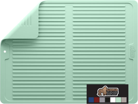 GORILLA GRIP 100% BPA-Free Patented Silicone Dish Drying Mat for Kitchen Counter, 18x16 Inch, Water Catching Ribbed Design, Easy Clean Waterproof Sink Liner, Heat Resistant, Fits Under Rack, Mint