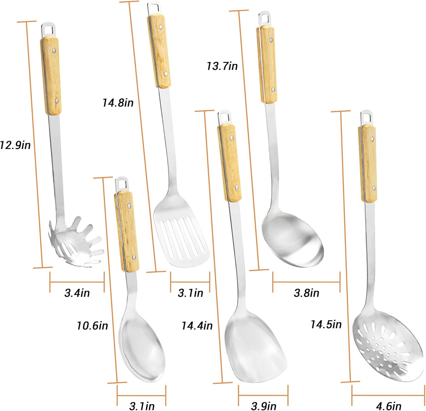 FJNATINH Cooking Utensils - Spatula and ladle Set with Wood Handle, 6 Pieces Wok Utensils Tools - Wok Accessories Cookware Set