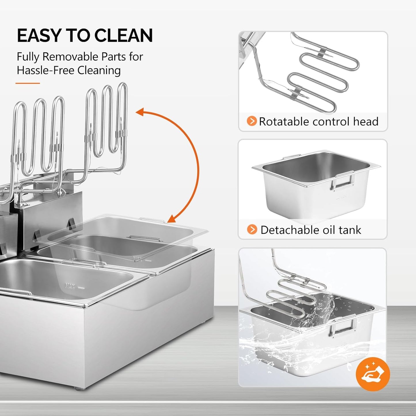 ROVSUN 22.8QT/21.6L Electric Deep Fryer, Commercial Deep Fryer with Baskets Lids Countertop, Stainless Steel Dual Tank Kitchen Fat Fryer Frying Machine for French Fries Donuts, Adjustable Temp, 3400W