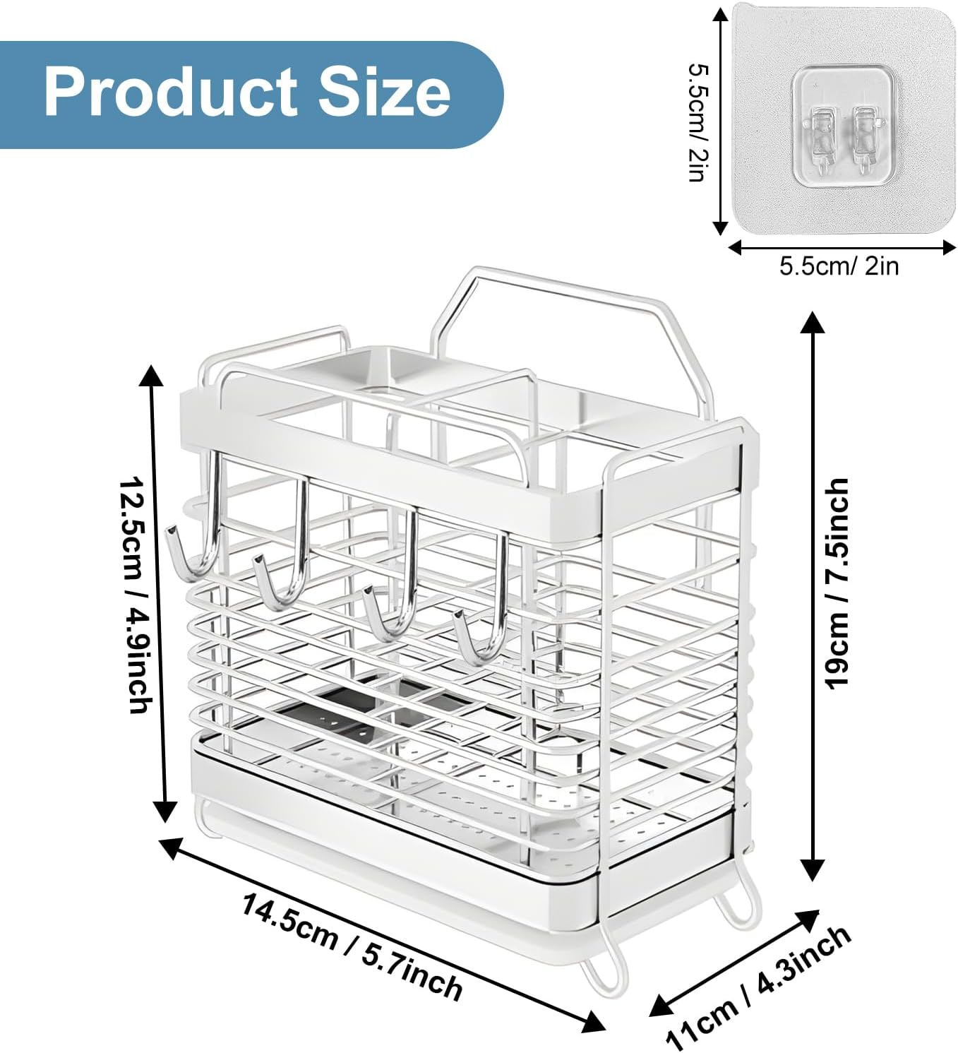 Utensil Holder, Stainless Steel Utensil Drying Rack with Drain Tray, Kitchen Counter Drainer Basket Silverware Cutlery Flatware Holder Forks, Knives, Spoons, Chopsticks Organizer (Silver)