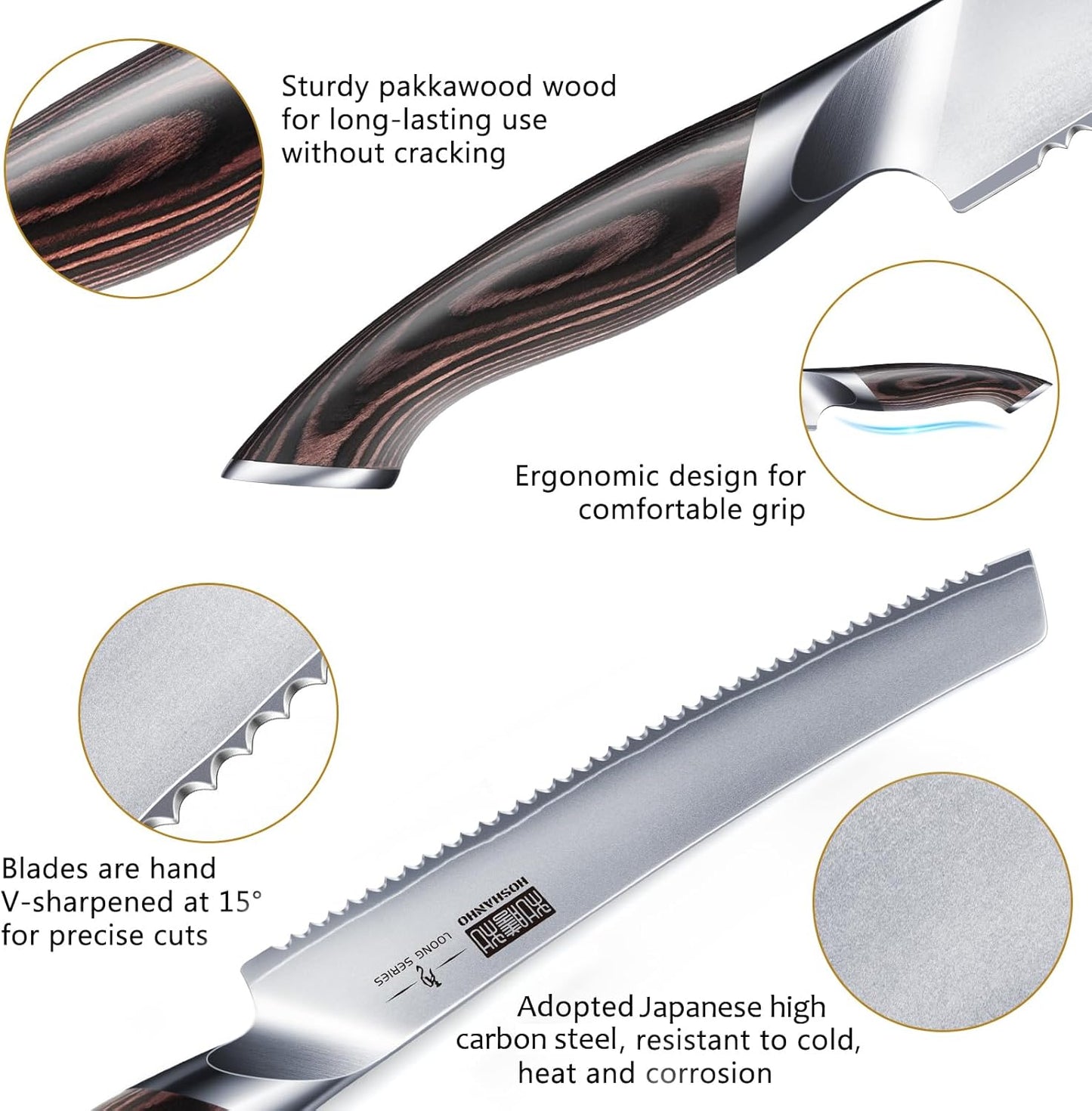 Bread Knife 10 inch, Japanese High Carbon Stainless Steel Serrated Bread Knives, Professional Bread Cutting Knife for Homemade Bread