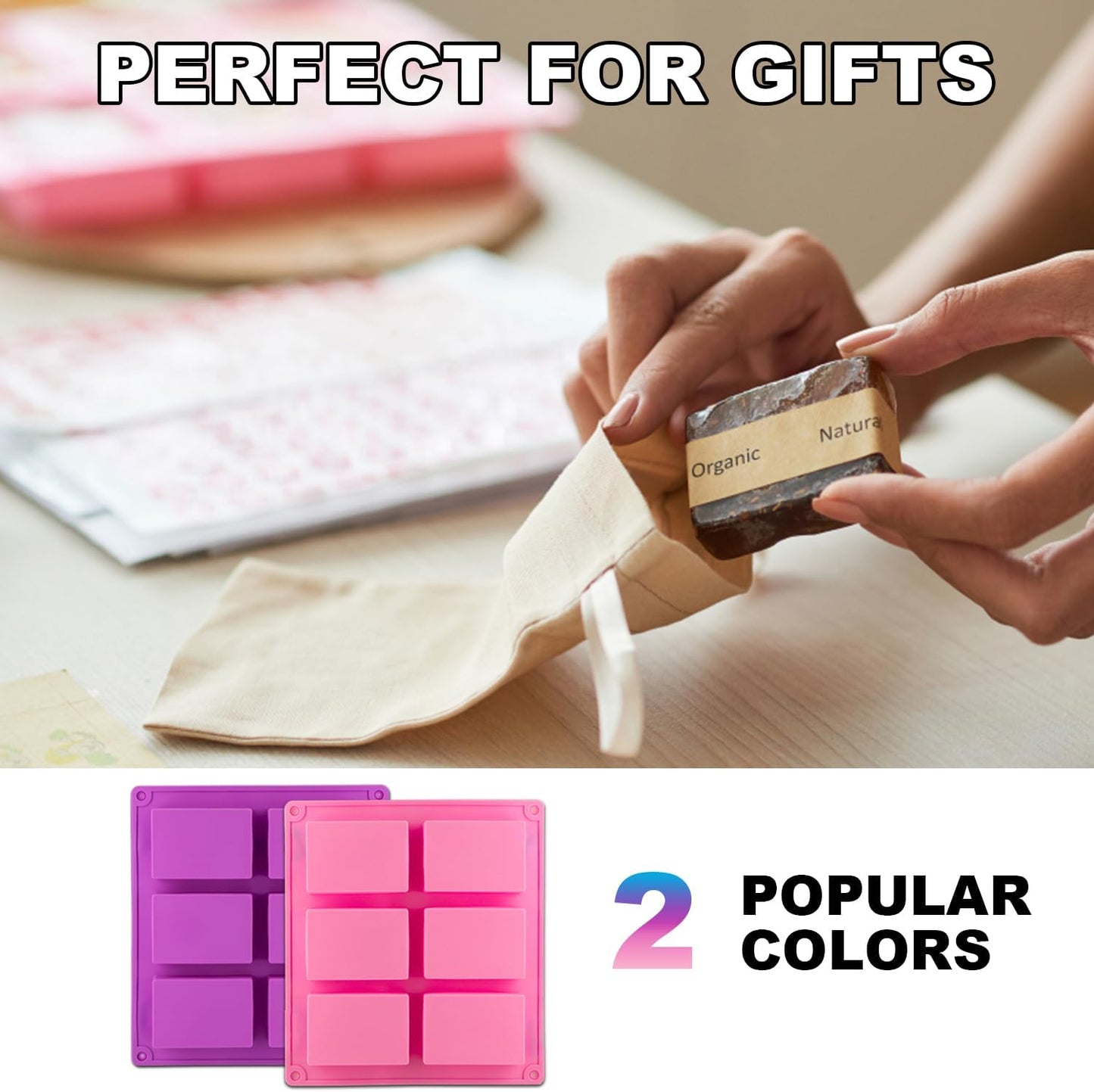 4 Pack Silicone Soap Molds, 6 Cavities Rectangle Silicone Soap Mold, Great for Homemade Craft Soap Bar Mold, DIY Chocolate Molds, Cake Molds & Ice Cube Trays - Just Pop Out (Purple & Pink)