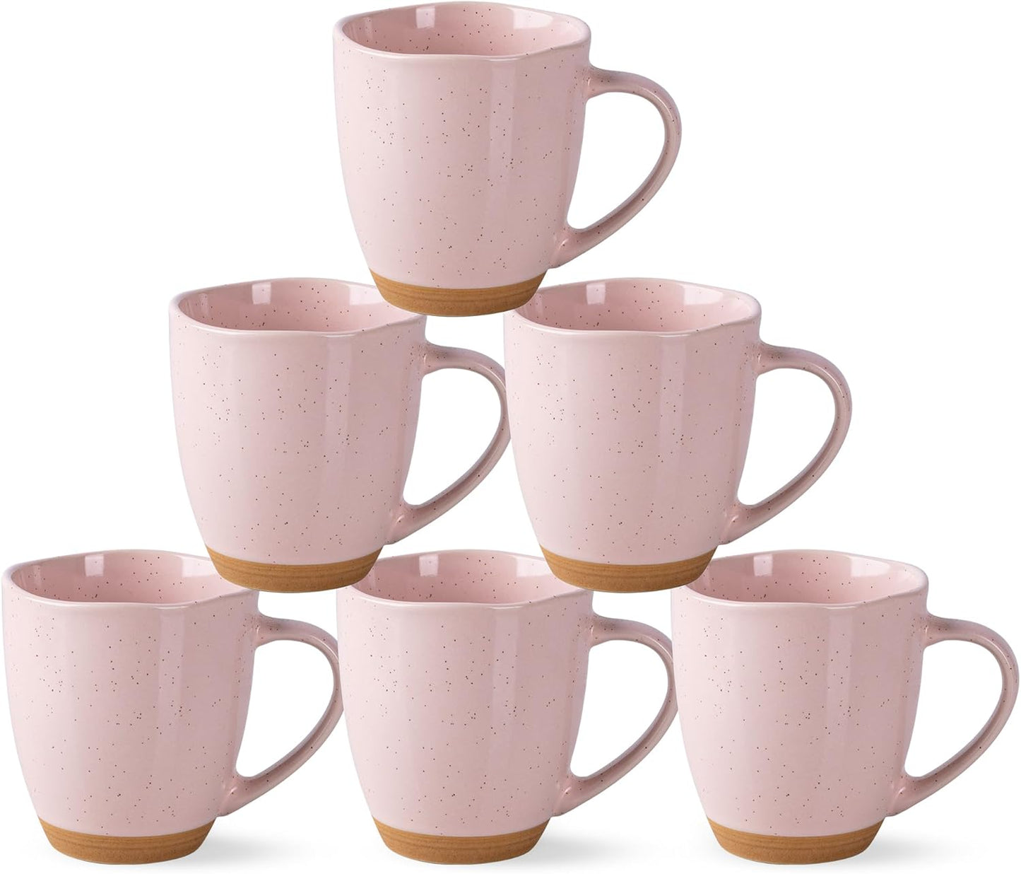 AmorArc 12oz Ceramic Coffee Mugs set of 6, Stylish Coffee Mugs with Rustic Terracotta Underside for Latte/Cappuccino/Milk/Cocoa, Dishwasher&Microwave Safe,