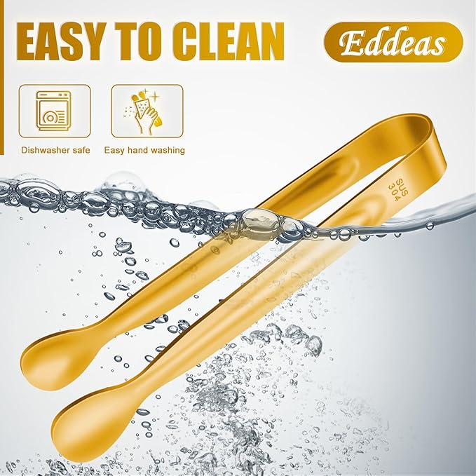 12PCS Mini Tongs For Serving, 2 Sizes 6 & 4 Inch Ice Tongs Mini Gold Sugar Stainless Steel Tong, Small Kitchen Tiny Food Tongs for Appetizers,Tea Party, Coffee Bar,Desserts & Ice Bucket