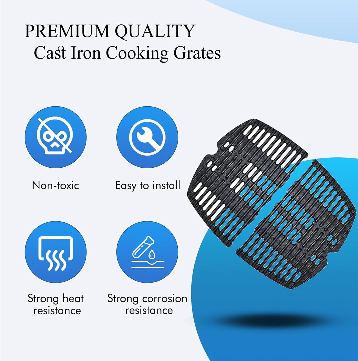 Shengyongh CC7645 (2-Pack) 21.5 x 15.3 inches Cast Iron Cooking Grid Grates Replacement for Weber Q200 Series, Q2000 Series, Q2200, Q2400, 53060001 Grill Models, Replacement for Weber 7645