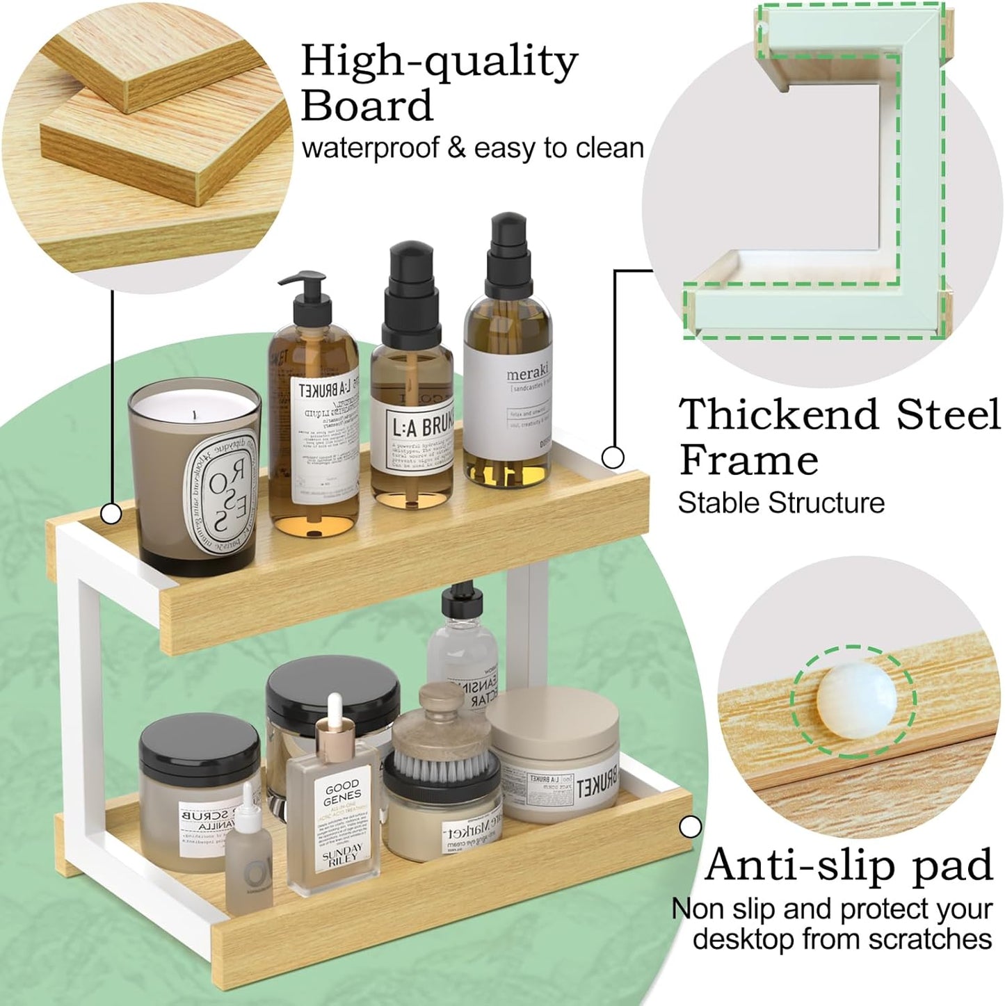 MARTY 2 Tier Spice Rack Organizer for Countertop, 15.8''L Coffee Station/Bathroom Organizer Countertop, Counter Shelf Desktop Storage Organizer for Kitchen, Bedroom, Office