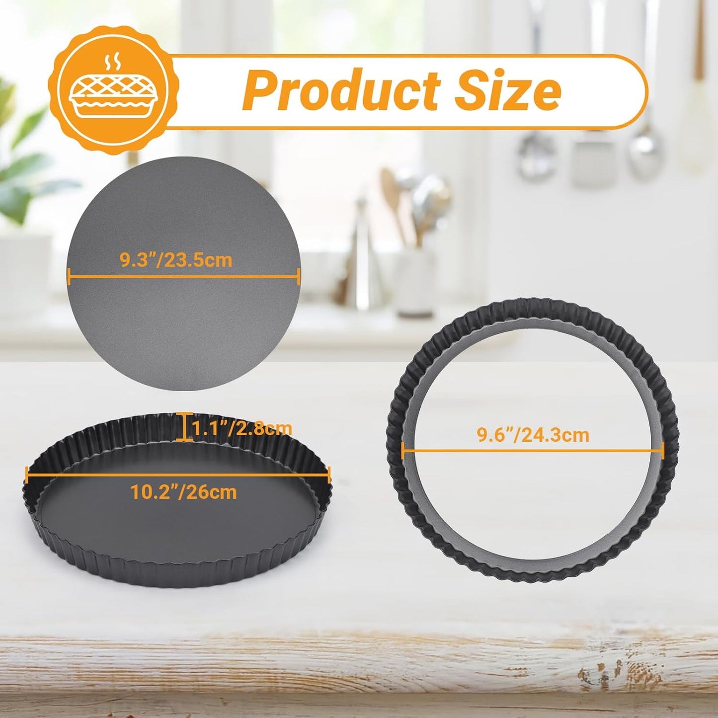 Beasea Tart Pan 10 Inch with Removable Bottom, Non Stick Quiche Pan Pie Shell Fluted Edge Tart Pan, Loose Base Carbon Steel Round Cooking Pan for Baking