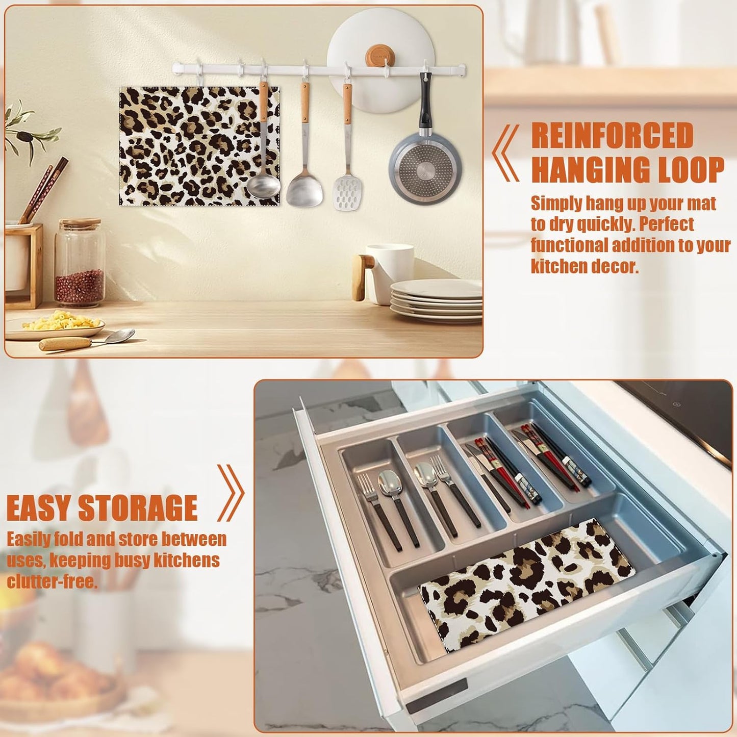 Brown Leopard Dish Drying Mat for Kitchen Counter Microfiber Absorbent Dish Kitchen Drying Mat Draining Reusable Washable for Dishes/Utensils/Counterto