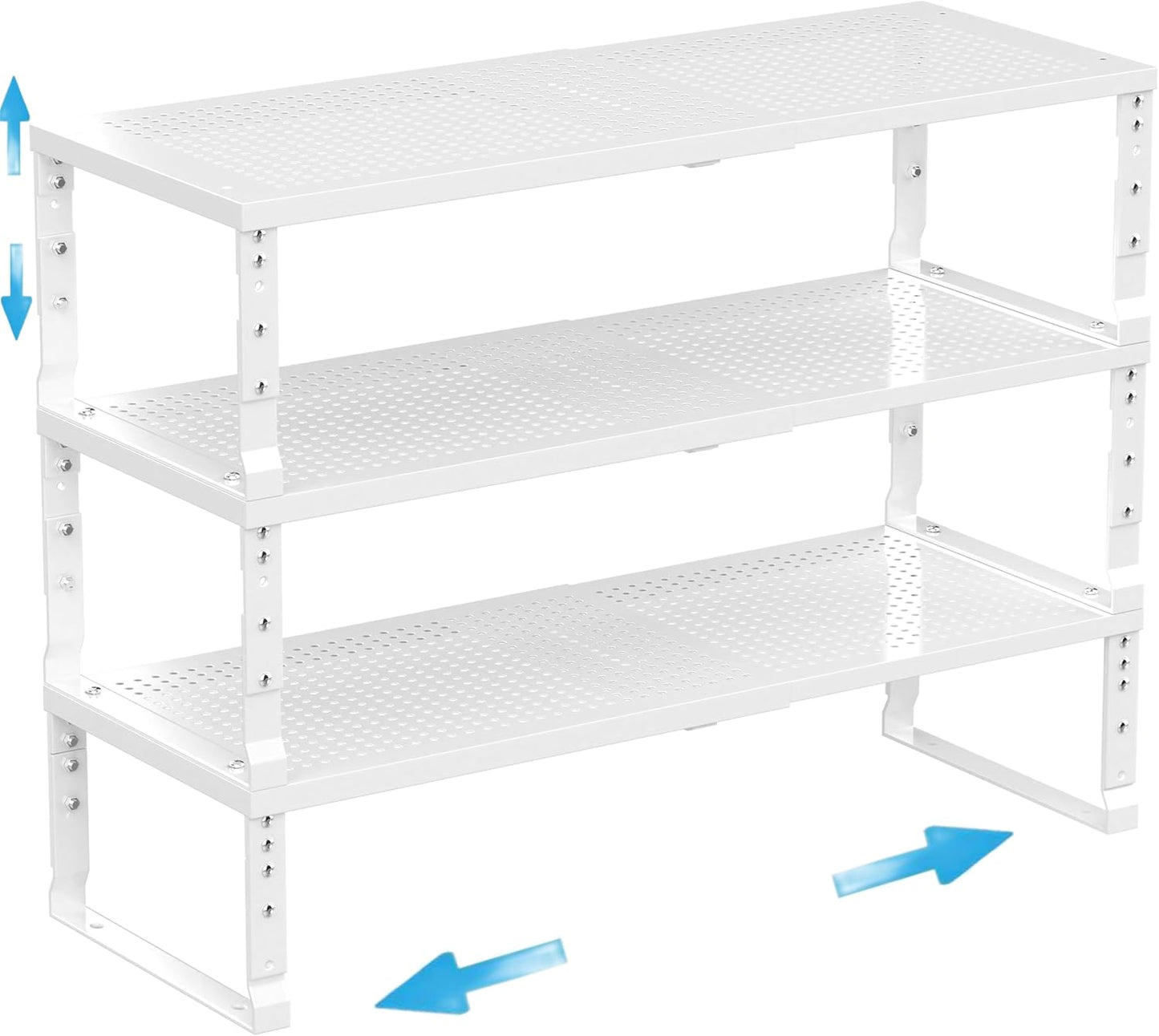 Expandable Spice Rack Kitchen Cabinet Shelf Organizer, Stackable Storage Shelves Racks, Adjustable Counter Shelving for Cabinets, Countertop, Cupboard,Pantry and More(3Packs/White/Large)