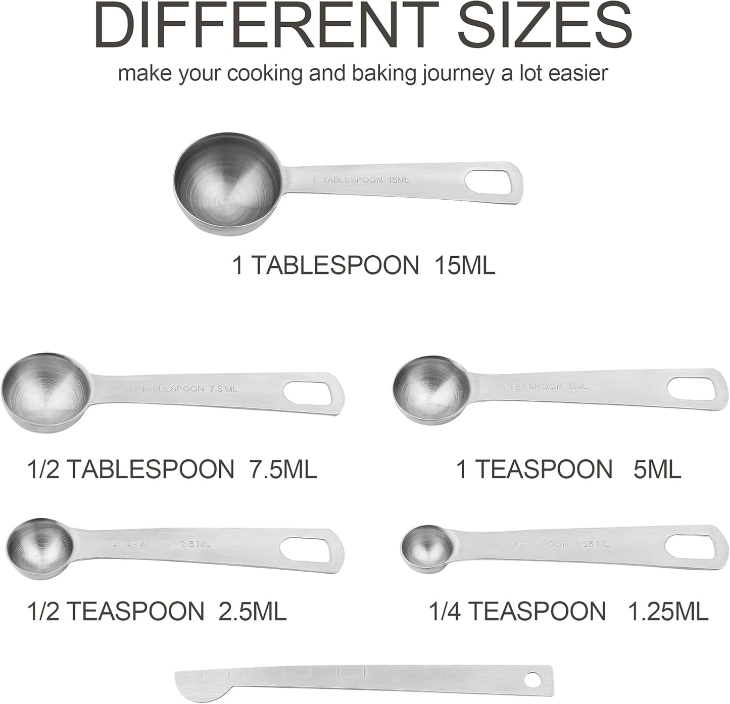 Smithcraft Stainless Steel Measuring Cups and Spoons Set 18/8(304) Steel Material Heavy Duty 5 Measuring cups and 5 Measuring Spoons 1 Leveler and 2 rings Pack 13pcs Per set