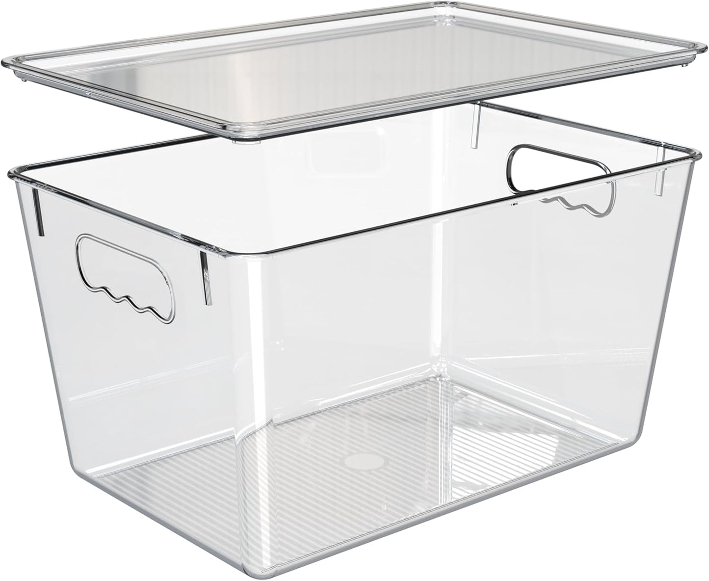 YAN & HIN 4 pcs/set Large Clear Storage Bins with Lids - Stackable, Transparent Pantry Storage with Handles - Nest Nicely for Clutter Organizer (11 "L x 7.5" W x 6.1 "H)