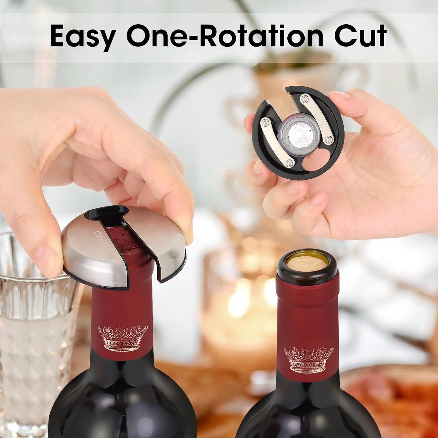 Beneno Wine Opener with Stainless Steel Wine Foil Cutter - Bottle Top Seal Cutter, Zinc Alloy Premium Wing Corkscrew with Multifunctional Bottles Opener, Upgrade Black Set