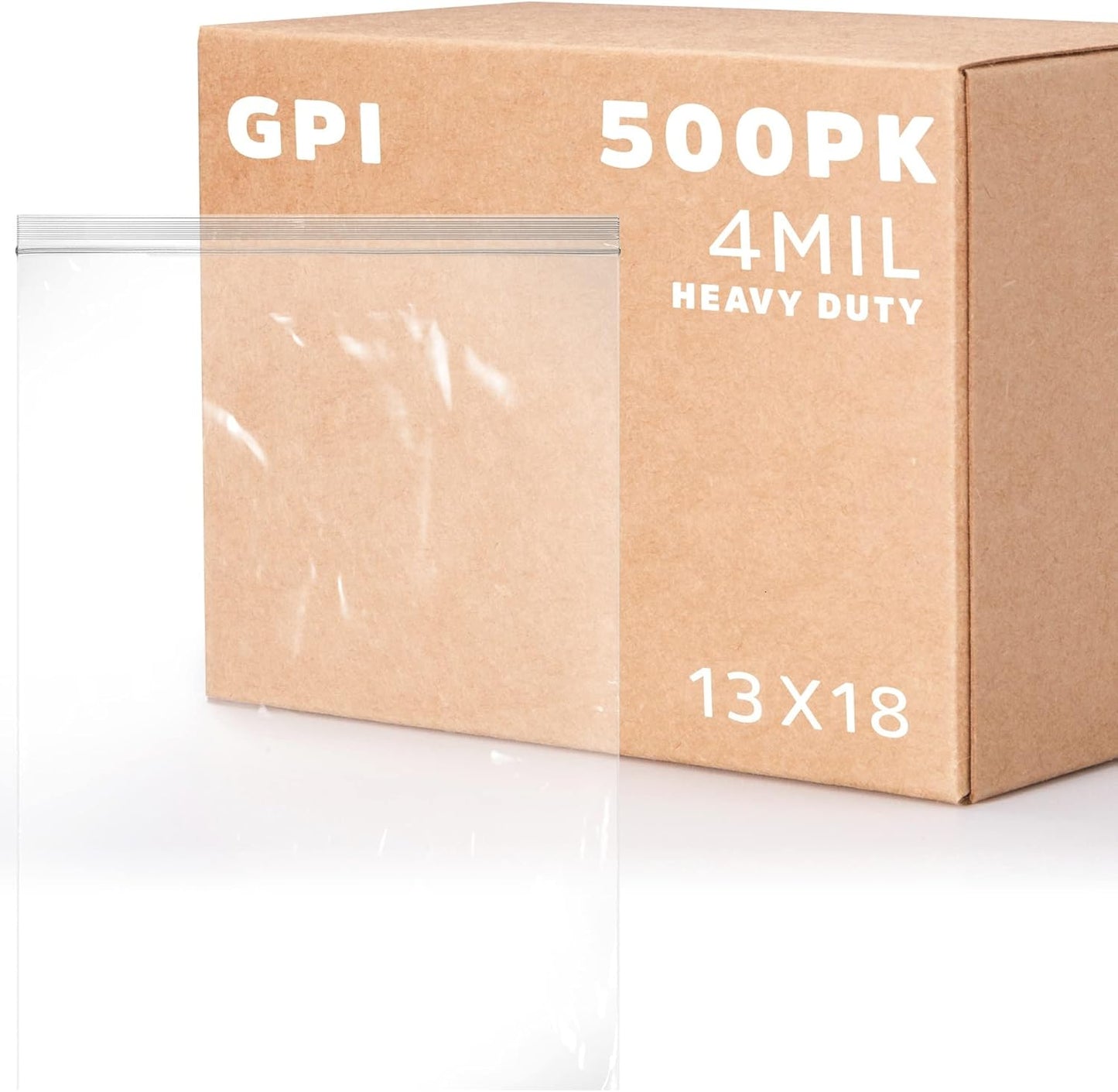 GPI - 13" X 18" Bulk Pack of 500, 4 Mil Thick, Heavy Duty, Clear Plastic Reclosable Freezer Zip Bags, Strong & Durable Poly Baggies with Resealable Zipper Top Lock.