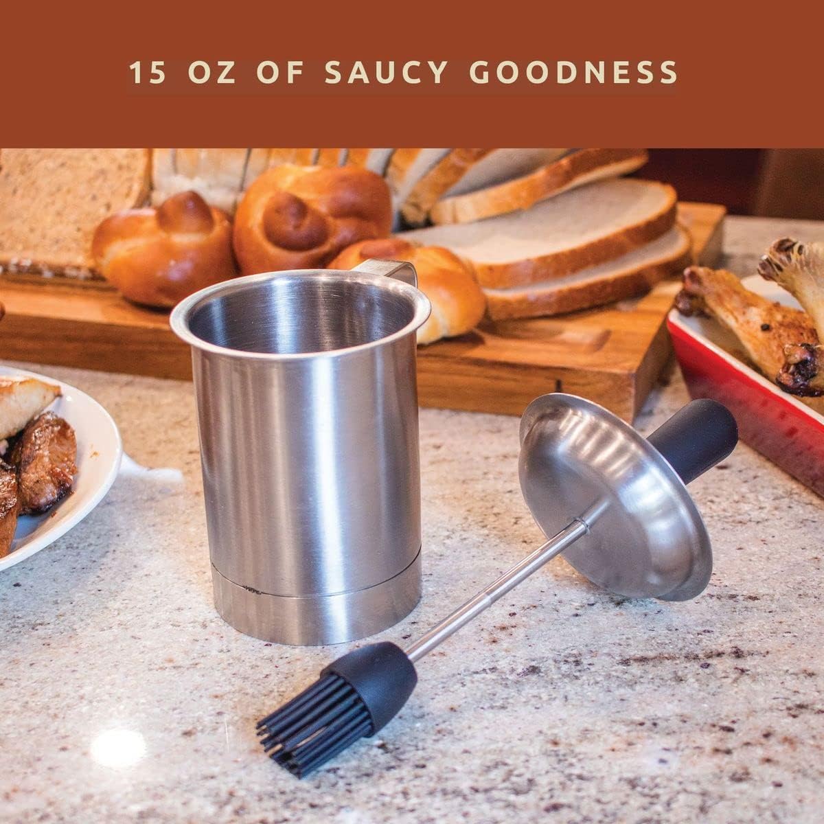 Bellemain Basting Pot & Brush Set - Silicone Basting Brush for Cooking, Smoking & BBQ Grill - Meat Baster Set