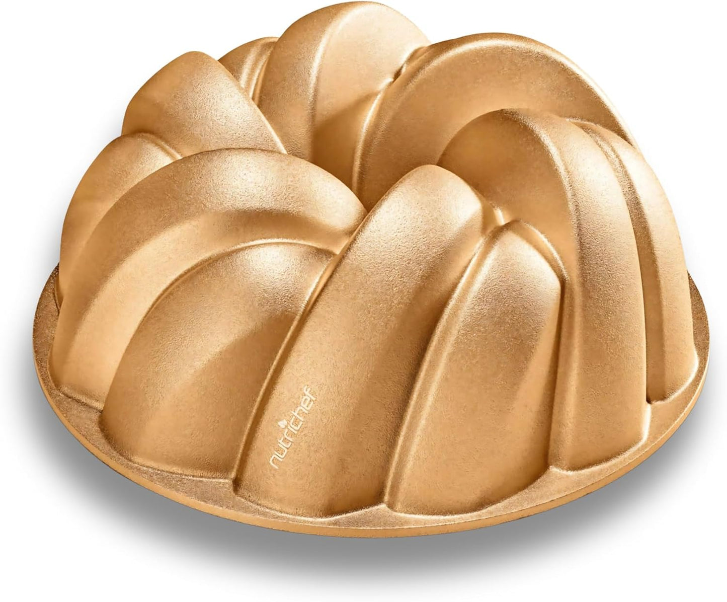 NutriChef 9-Inch Cake Pan - Heavy Die Cast Aluminum Cake Baking Mold with 2 Layers of Professional Nonstick Coating - Fluted Flow Design for Uniform Baking & Browning, Dishwasher Safe - Gold