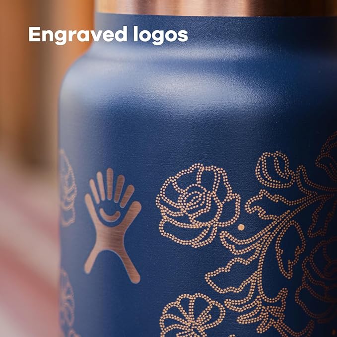 Hydro Flask Water Bottle - Insulated Stainless Steel - Wide Mouth Flex Straw Lid, Non Spill, Leakproof and Refillable in 32 Oz Western Dark Blue