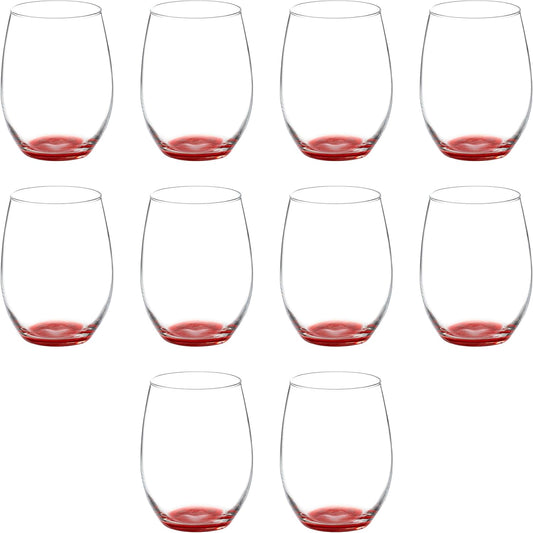 DISCOUNT PROMOS 10 ARC Stemless Wine Glasses Set, 21 oz. - Chardonnay, Cabernet, Merlot, Sauvignon - Red