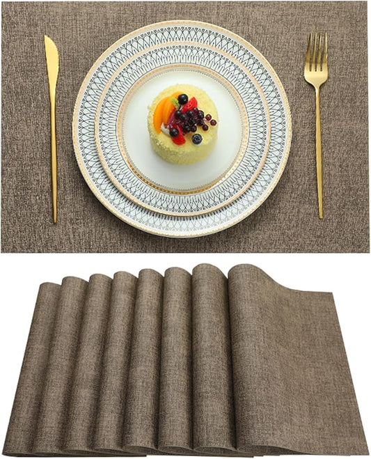 Placemats Set of 6 Washable Heat Resistant Place Mats PVC Woven Dining Table Mat Brown 6pcs