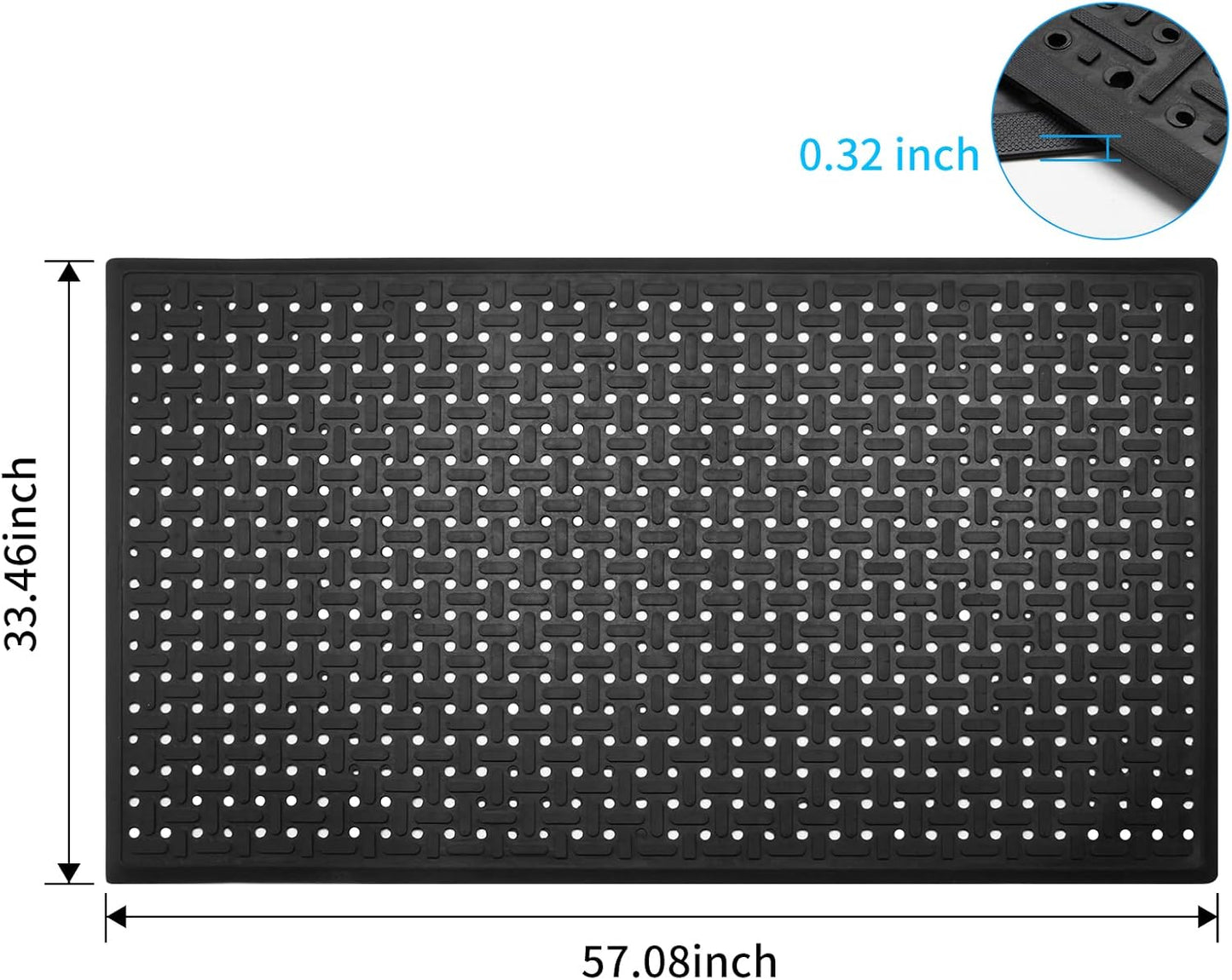 Rubber Non-Slip Waterproof Floor Mat Heavy Duty Anti-Fatigue Mats 33"x57" for Wet or Snow Deck, Restaurant Bar Kitchen Yard Boat